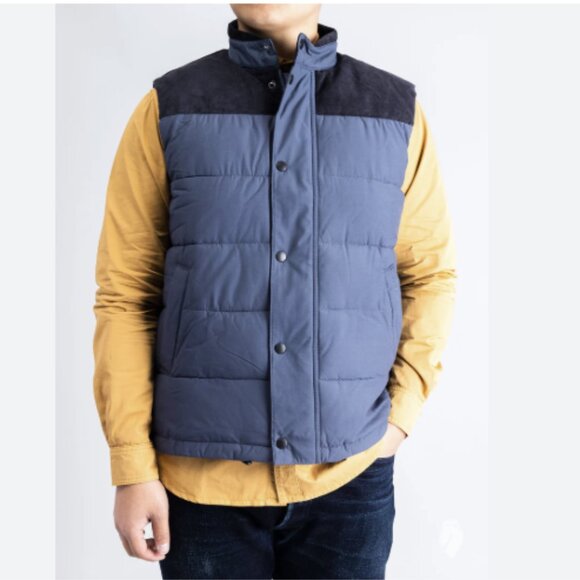 Barbour Wisbech Gilet Vest Puffer Corduroy Navy Blue Snap Button Full Zip Sz XL